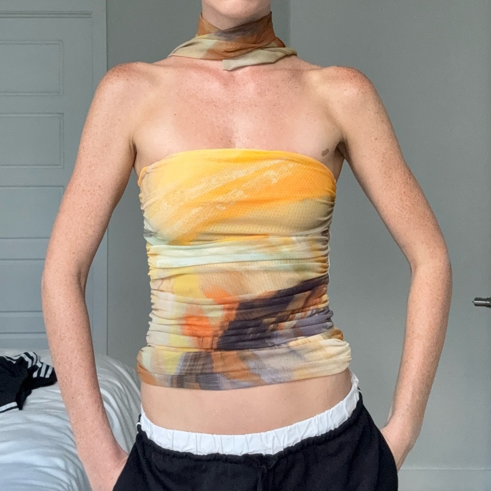 NWT Zara Orange Ruched Sleeveless Crop Top